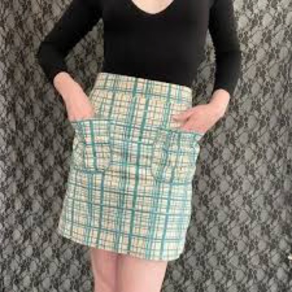 Anthropologie Girls from Savoy Plaid Teal/Cream 100% cotton Skirt